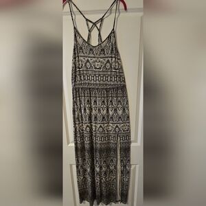 American Eagle Outfitters Black and Cream Printed Strappy Maxi Dress With Slit